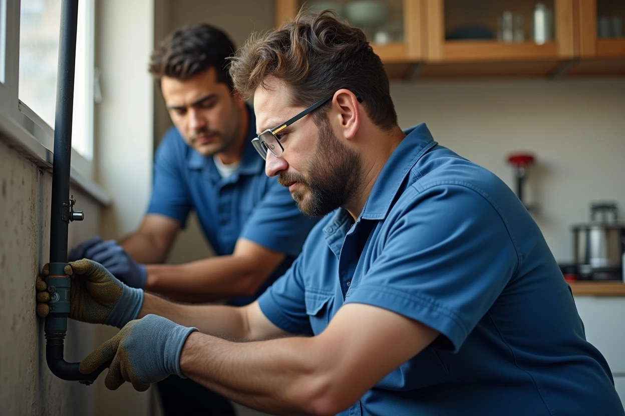 Técnico revisando tubería bajo lavadero